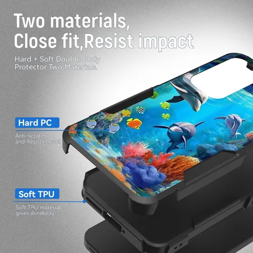 Vista 735 de Funda para Galaxy A14 5G, resistente de doble capa híbrida de policarbonato duro, goma suave, a prueba de golpes, funda protectora resistente