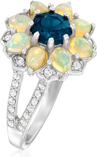 Vista 3 de Ross-Simons Anillo de ópalo y topacio azul Londres de 1,00 quilates con 0,40 qt t t de topacio blanco en plata de ley