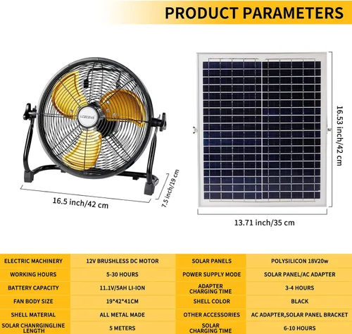 Vista 4 de lcocove El ventilador al aire libre puede funcionar de 5 a 24 horas, ventilador alimentado por energía solar para cobertizo, hogar, hogar