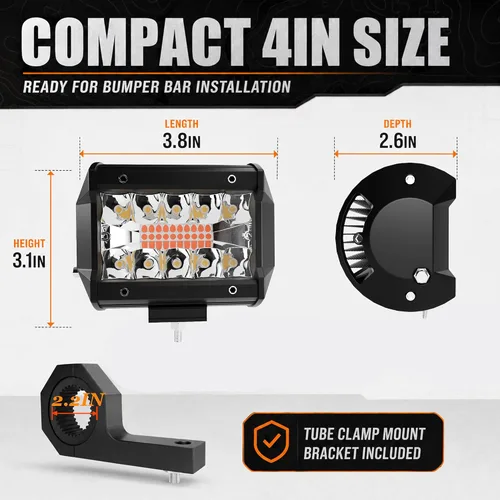 Vista 9 de ASLONG 4 unidades de luces LED estroboscópicas de 4 pulgadas, blanco/amarillo ámbar, barra de luz LED antiniebla de conducción con abrazadera