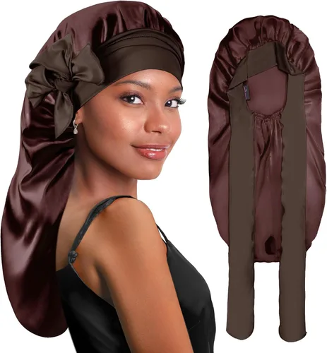 Vista 7 de BONNET QUEEN Braid Bonnet Silk Bonnet Foldable Extra Long Wrap for Braids Satin Bonnets with Tie Band Long Sleep Cap