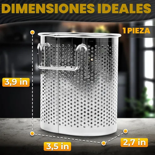 Vista 2 de Palillos Cubiertos y recipiente para utensilios de cocina rack de secado cesta con gancho de acero inoxidable perforado (forma ovalada) – se puede