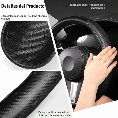 Vista 4 de Pincuttee Funda de Volante de Fibra de Carbono - Protector de Volante Universal Antideslizante de 3 Piezas, Negro Mate