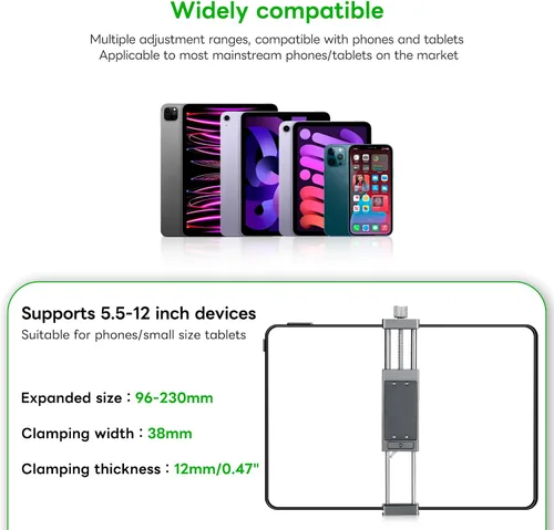 Vista 2 de FANAUE Soporte para iPad con cabezal de bola de 0.669 in para trípode, compatible con brazo de doble enchufe y soporte para automóvil, soporte