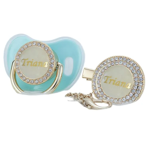 Vista 21 de Set de clip para chupete y chupete bling personalizado con cualquier nombre (Negro)