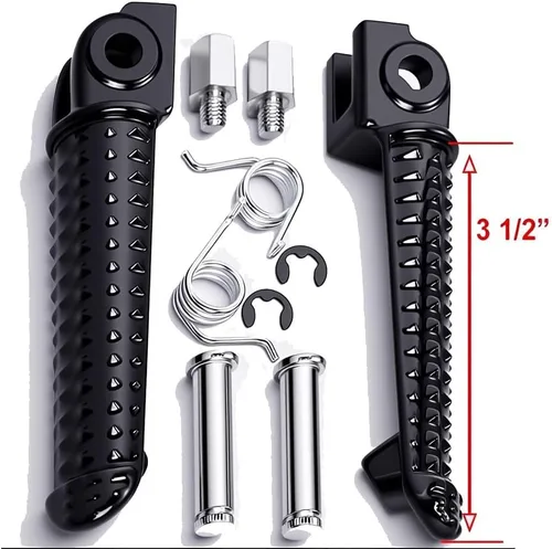 Vista 6 de Estriberas delanteras compatibles con Yamaha YZF R1 R6 R6S, reposapiés de motocicleta de aluminio negro con textura de alto agarre, pedales