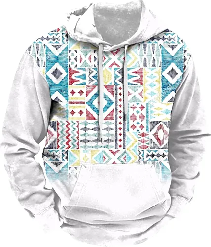 Vista 3 de Sudaderas con capucha para hombre, diseño de retazos a cuadros, casual, manga larga, con cordón de bolsillo