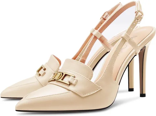 Vista 4 de NobleOnly Zapatos de tacón alto con punta puntiaguda y hebilla para mujer, zapatos de vestir casuales para oficina, zapatos de vestir de 3.9 pulgadas