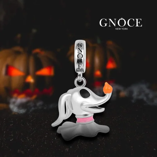 Vista 3 de GNOCE Colgante de plata de ley para perro fantasma con linterna de nariz, dije de perro de Halloween para pulsera o collar para mascotas
