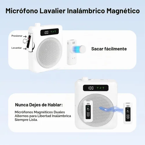 Vista 6 de KozyOne Amplificador de voz micrófono inalámbrico, amplificador de voz portátil Bluetooth con dos micrófonos magnéticos Lavalier, para profesores