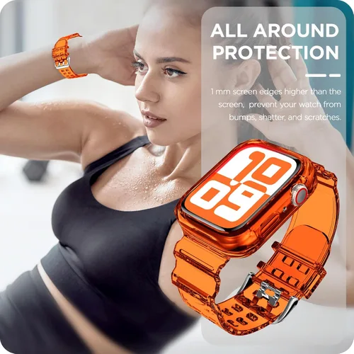 Vista 162 de DABAOZA - Correa transparente compatible con Apple Watch con estuche protector, correa deportiva de TPU con brillo para mujeres y hombres