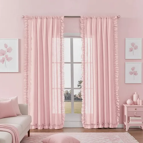 Vista 15 de TERLYTEX Cortinas de encaje de lino de 96 pulgadas de largo 2 paneles, 42 x 96 pulgadas, cortinas con volantes estilo granja para sala con bolsillo