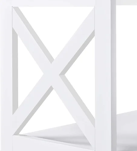 Vista 6 de Yaheetech Mesa auxiliar auxiliar de sofá con estante de almacenamiento de 3 niveles para sala de estar, espacio estrecho, color blanco