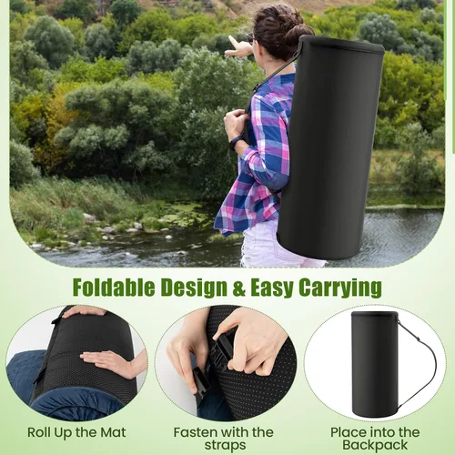 Vista 6 de Tangkula Colchoneta de dormir de espuma viscoelástica, colchón enrollable con bolsa de transporte, parte inferior antideslizante, cama plegable