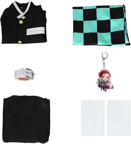 Vista 2 de Conjunto de disfraz de cosplay de anime, traje de Demon Slayer uniforme completo para niños y niñas