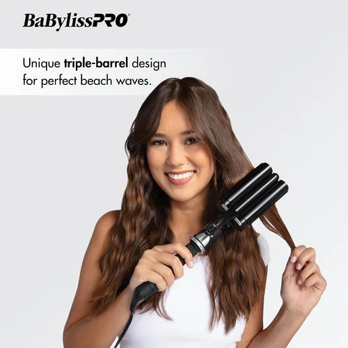 Vista 4 de BabylissPRO Porcelana cerámica triple barril Waver, negro