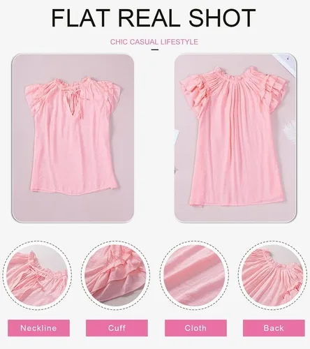 Vista 5 de Dokotto - Blusas informales con cuello en V para mujer, diseño de manga corta, con cordón ajustable