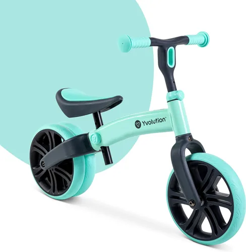 Vista 6 de Yvolution Y Velo Junior - Bicicleta de equilibrio de 9 pulgadas, 2 en 1, sin pedales, con ruedas traseras dobles, asiento ajustable y manillar