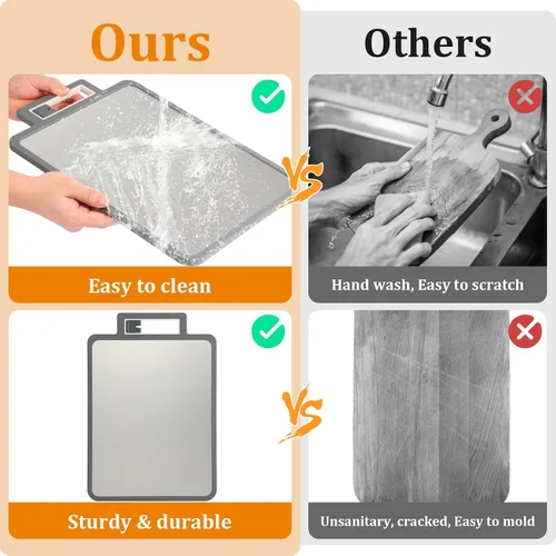 Vista 4 de Tabla de cortar de acero inoxidable 2 en 1, antibacterias, no tóxicas, utensilios de cocina de grado alimenticio, tablas de cortar de doble cara