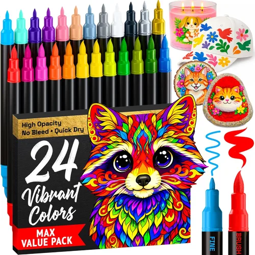 Vista 17 de ARTISTRO 5 marcadores de pintura acrílica negra, bolígrafos de pintura de doble punta + pincel fino ideal para caligrafía, perfectos para tela