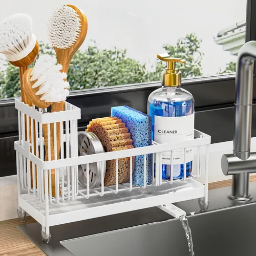 Vista 21 de Cisily Soporte de esponja negro extra grande para fregadero de cocina, organizador de fregadero con soporte alto para cepillos, organizadores