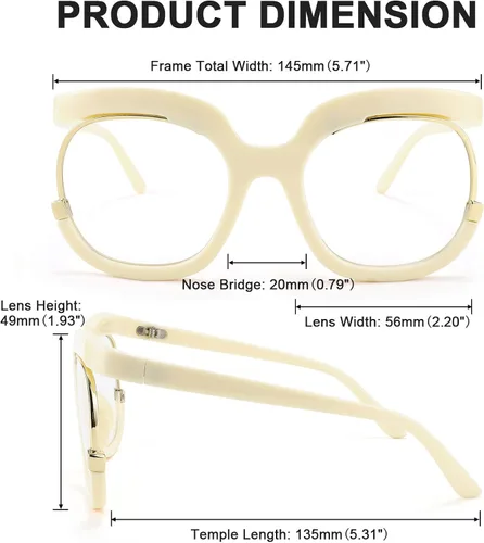 Vista 6 de FEISEDY Gafas ovaladas retro de gran tamaño sin receta marco elegante para mujeres B4090