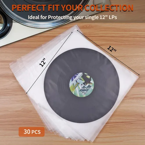 Vista 6 de Fundas interiores para discos de vinilo, 30 fundas interiores de vinilo LP antiestáticas de 12 pulgadas, fundas protectoras de vinilo de plástico