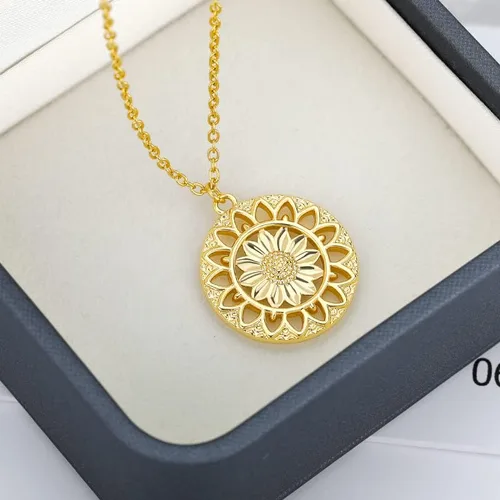 Vista 2 de LOYJOY - Collar de girasol para mujer, collar con dije de flor de sol, collar gótico para mujer, chapado en oro, 17.7in
