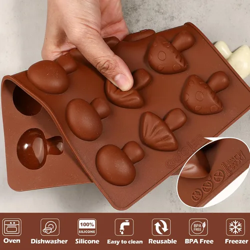 Vista 6 de Webake Molde de chocolate de hongos, moldes de silicona de 15 cavidades con tres bonitas formas de hongo, perfecto para chocolate, dulces, fondant