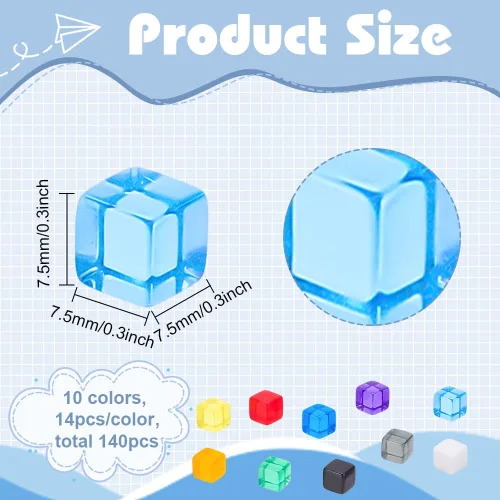 Vista 2 de BENECREAT 140 cubos de dados acrílicos en blanco de 10 colores de 0.295 in, varios colores, sin agujeros, con caja de almacenamiento para hacer
