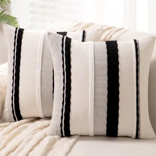 Vista 8 de Fundas de almohada decorativas estilo bohemio de 18x18, juego de 2, para sofá, cama, fundas de cojín cuadradas a rayas para granja, fundas