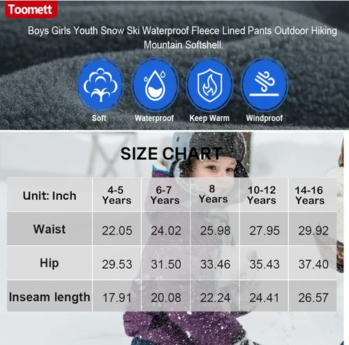 Vista 7 de Toomett Pantalones cargo de nieve para niños, niñas y niños al aire libre con forro polar suave Shell senderismo pesca esquí pantalones aislados