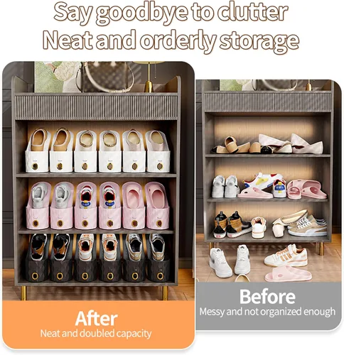 Vista 4 de Paquete de 15 Organizadores de Ranuras para Zapatos, Apilador de Zapatos Ajustable para Almacenamiento en Closet, Ahorrador de Espacio de Doble