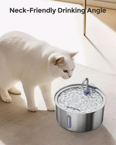 Vista 7 de Fuente de agua para gatos de acero inoxidable: fuente para gatos de 108 oz/3.2 L para beber Dispensador de tazón de agua silencioso para gatos