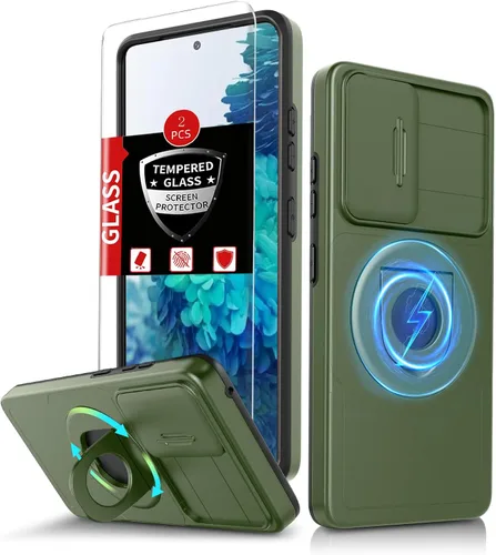 Vista 50 de Funda para Samsung Galaxy S21 FE con 2 protectores de pantalla de vidrio templado, funda con función atril para Samsung Galaxy S21FE con cubierta
