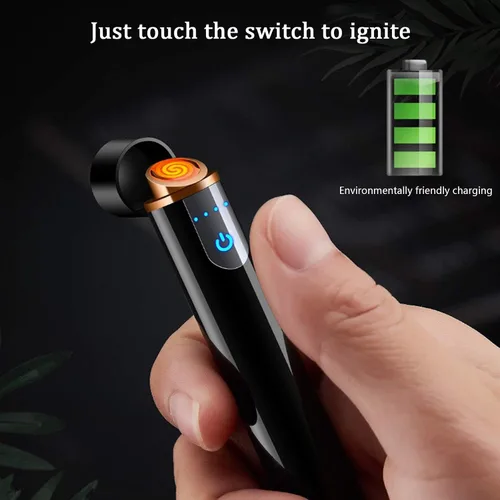 Vista 4 de Encendedor inteligente de huellas dactilares, recargable por USB, resistente al viento, sin llama, mini encendedor eléctrico cilíndrico