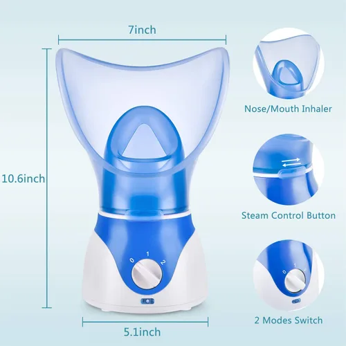 Vista 6 de Vaporizador facial para limpieza profunda facial, vaporizador facial para mujeres, 2 modos de vaporizador facial nano iónico para desobstruir