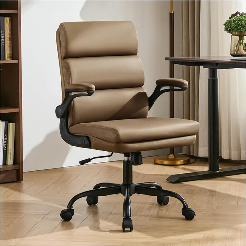 Vista 9 de amseatec Silla de Oficina Ajustable para Escritorio de Respaldo Medio Ejecutiva Cómoda de Tela Ergonómica con Soporte para la Espalda Silla de Beige