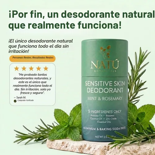 Vista 6 de Desodorante sin aluminio para mujer, barra natural de romero y menta
