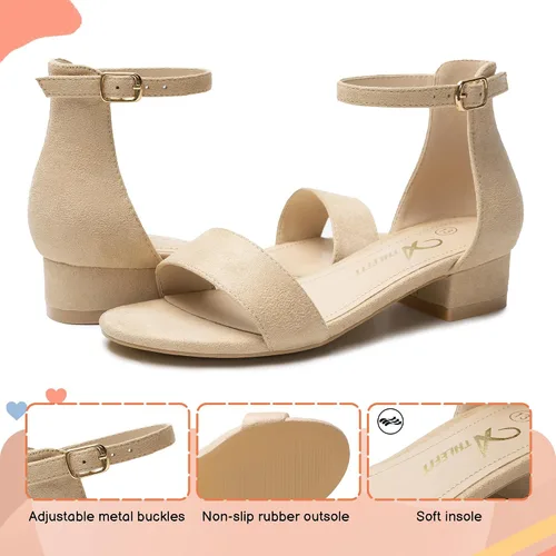 Vista 40 de Athlefit Sandalias para niñas, puntera abierta, correa en el tobillo, tacones bajos, zapatos de vestir para niñas pequeñas y grandes
