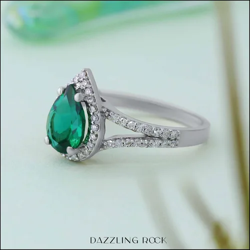 Vista 55 de Dazzlingrock Collection Anillo de compromiso con forma de lágrima y diamante blanco natural redondo de 0.45 quilates con halo de diamantes blancos