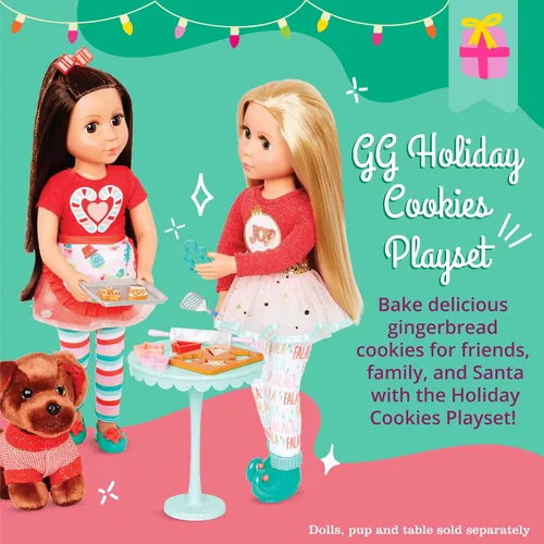 Vista 2 de Glitter Girls Accesorios para muñecas de 14 pulgadas - Juego de galletas navideñas - Juego de 23 piezas para hornear - Delantal, guante de horno