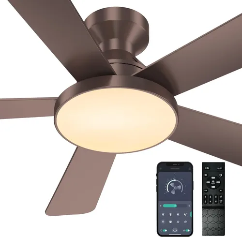 Vista 9 de Ventiladores de techo con luces, ventilador de techo empotrado de perfil Marrón
