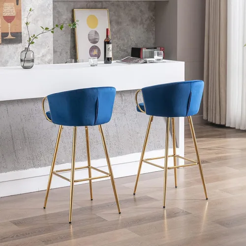 Vista 7 de Juego de 2 taburetes de bar de 26 pulgadas, sillas de isla de cocina con taburetes altos tapizados de terciopelo, taburetes de desayuno con respaldo