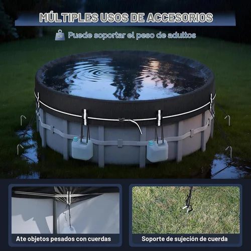 Vista 7 de LXKCKJ Cubiertas de piscina redondas de 10 pies para piscinas sobre el suelo, cubierta solar de piscina 420D con set de accesorios de clavos