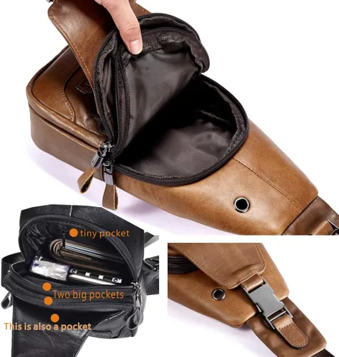 Vista 7 de Bolso bandolera de cuero para hombre, bolso de pecho, bolso de mensajero, bolso de hombro pequeño