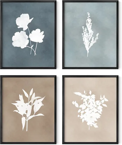 Vista 11 de HAUS AND HUES Arte de pared floral gris, juego de 4 pósteres de plantas para pared vintage, impresiones botánicas, cuadros de flores en blanco