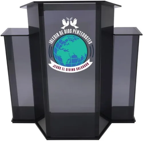 Vista 10 de Kingdom Atril acrílico o podio con base de 6 columnas y un estante central ancho con mucho espacio para tus necesidades de presentación