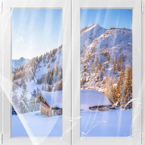 Vista 9 de Kit de aislamiento de ventana de 62×236 pulgadas para invierno - Endurecer plástico para 5 ventanas interiores para invierno, película retráctil