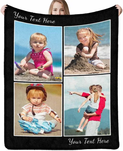 Vista 25 de InterestPrint Manta personalizada con nombre, 6 fotos, manta personalizada para aniversario, boda, para marido, esposa, amantes, 6 tamaños